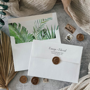 Wild Tropical Palm   White Wedding Invitation Envelope