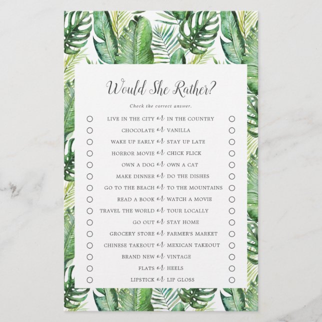 Wild Tropical Palm Would She Rather Game Flyer (Front)