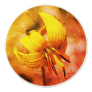 Wild Trout Lily Flower And Insect Friend  Ceramic Knob