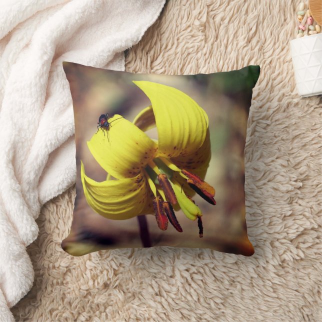 Wild Trout Lily Flower And Insect Friend   Throw Pillow (Blanket)