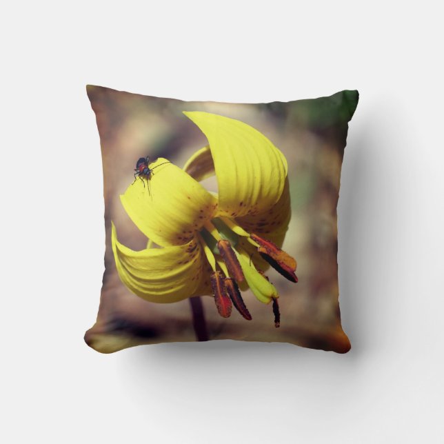 Wild Trout Lily Flower And Insect Friend   Throw Pillow (Front)