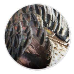 Wild Turkey Feathers I Abstract Nature Design Ceramic Knob