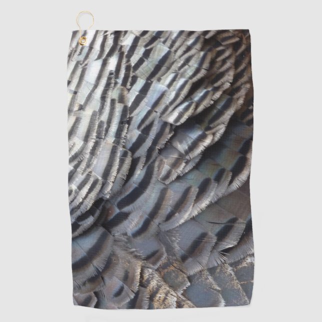 Wild Turkey Feathers II Abstract Nature Design Golf Towel (Front)