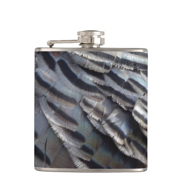 Wild Turkey Feathers II Abstract Nature Design Hip Flask (Front)