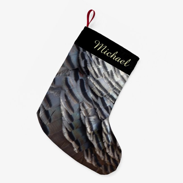 Wild Turkey Feathers II Abstract Nature Design Small Christmas Stocking (Front (Hanging))