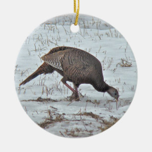 Wild Turkey in Snowy Field Ceramic Ornament