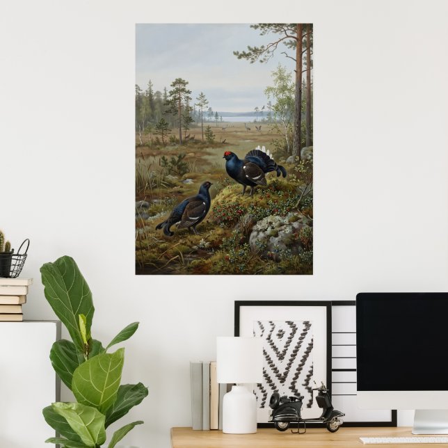 Wild Turkey Meadow Painting Poster (Home Office)