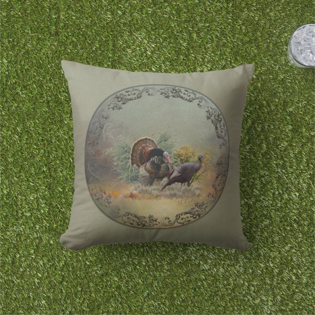 Wild turkey   outdoor pillow (Grass)