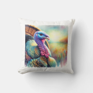 Wild turkey painting 201024AREF109 - Watercolor Throw Pillow