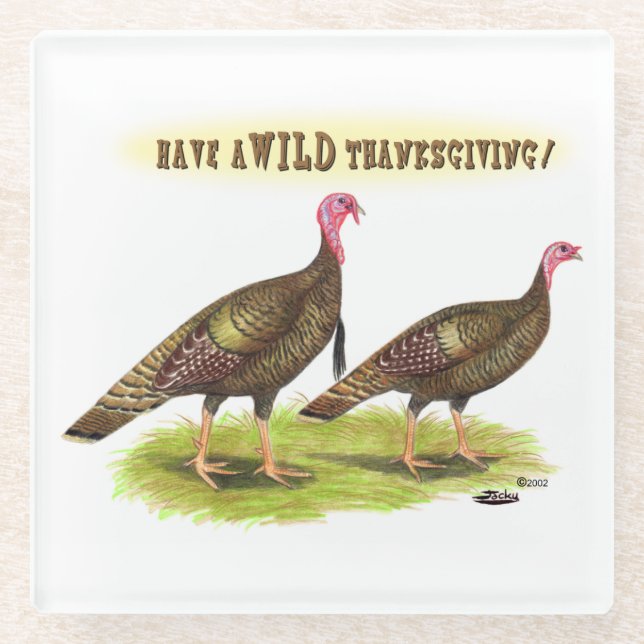 Wild Turkey Thanksgiving Glass Coaster (Front)