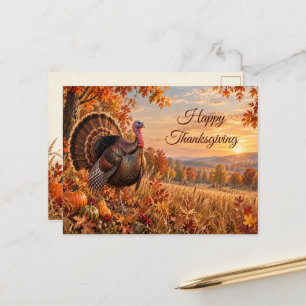 Wild Turkey Thanksgiving Golden Autumn Harvest Holiday Postcard
