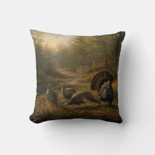 Wild Turkeys in the Autumn Forest Throw Pillow