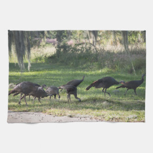 Wild Turkeys on the Grass Photo Kitchen Towel