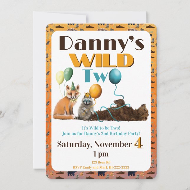Wild Two Animals Second Birthday Invitation (Front)