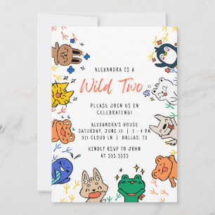 Wild Two Cute Animals 1st Birthday Kids Invitation