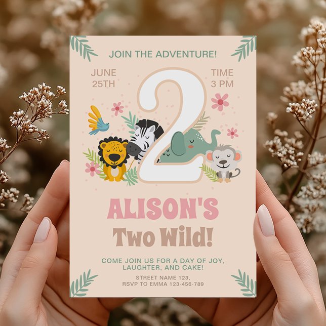 Wild Two Safari Pastel Second Birthday Invitation (Creator Uploaded)