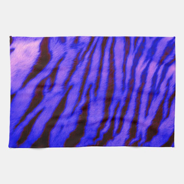 Wild & Vibrant Blue Tiger Stripes Kitchen Towel (Horizontal)