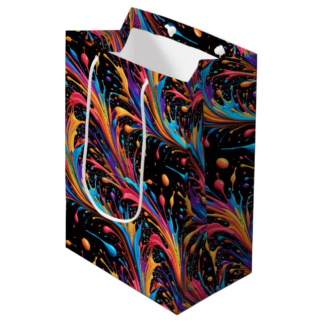 Wild Vibrant Paint Splash Medium Gift Bag (Front Angled)