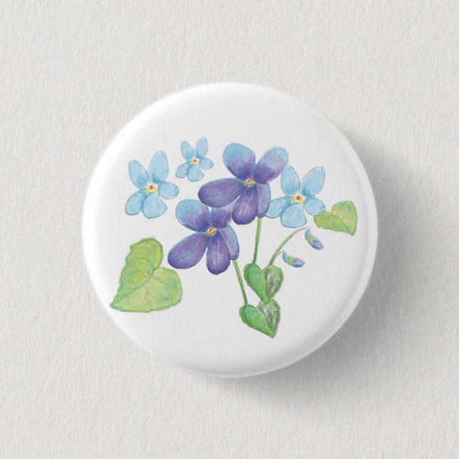 Wild Violet Flowers Illustration   1 Inch Round Button (Front)