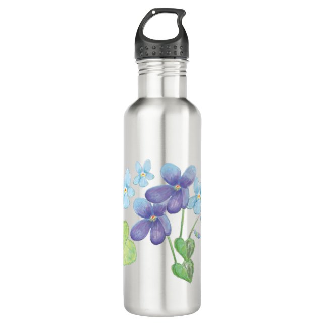 Wild Violet Flowers Illustration   710 Ml Water Bottle (Front)