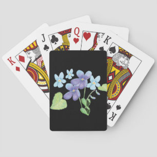 Wild Violet Flowers Illustration Black Playing Cards