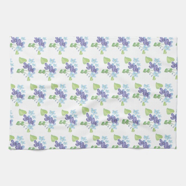 Wild Violet Flowers Illustration  Kitchen Towel (Horizontal)