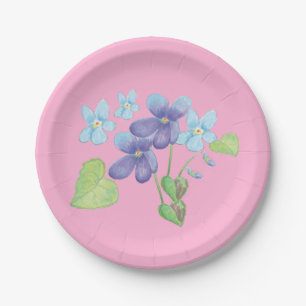 Wild Violet Flowers Illustration Paper Plate
