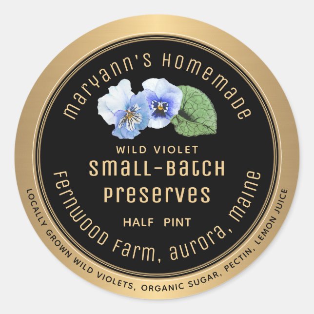 Wild Violet Small Batch Preserves Metallic Gold  Classic Round Sticker (Front)