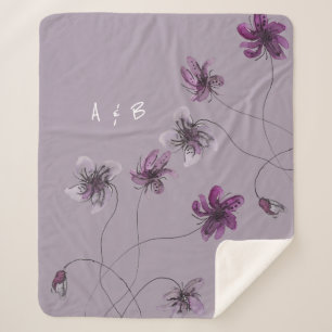 Wild Violets Watercolor Hand-painted Monogrammed Sherpa Blanket
