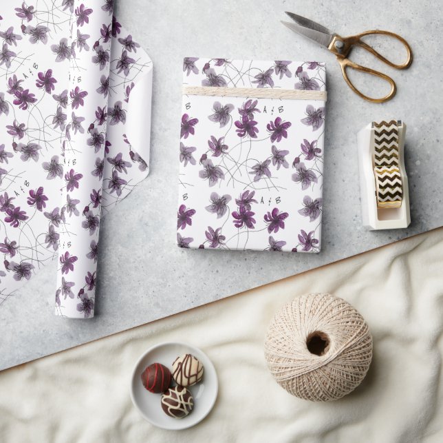 Wild Violets Watercolor Hand-painted Monogrammed Wrapping Paper (Crafts)