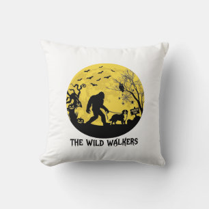 Wild Walkers Bigfoot Walking Bernese Halloween Hau Throw Pillow