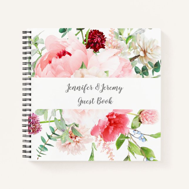 Wild Watercolor Garden Floral Guest Book (Front)