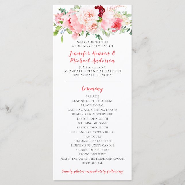 Wild Watercolor Garden Florals Wedding Program (Front)