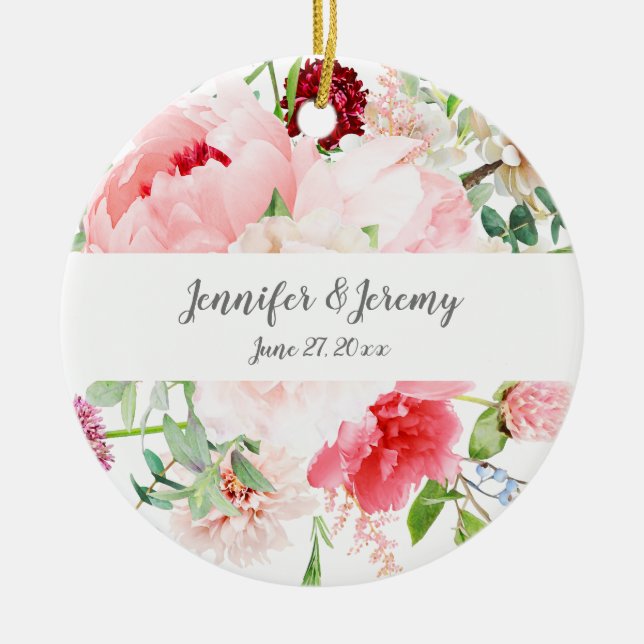 Wild Watercolor Garden Wedding Keepsake Ceramic Ornament (Front)