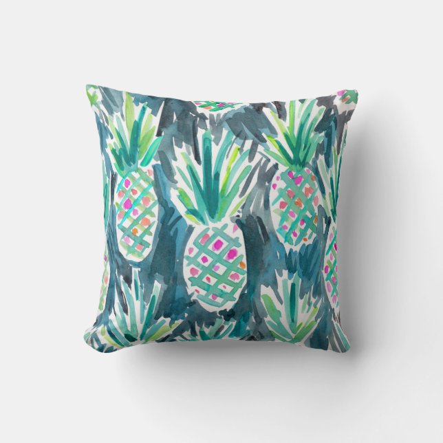 Wild Watercolor Pineapples Pattern Throw Pillow (Front)