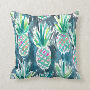 Wild Watercolor Pineapples Pattern Throw Pillow