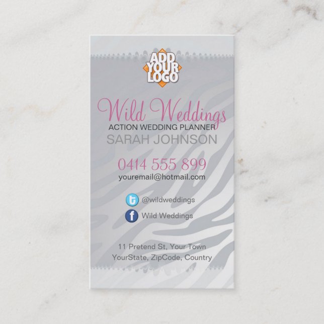 Wild Wedding Animal Print Sleek Business Card (Front)