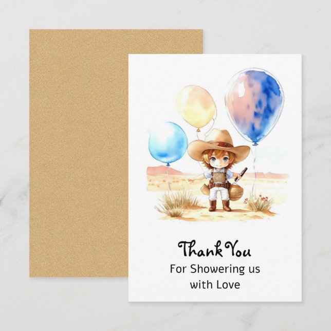 Wild West Adventure Boy Baby Shower Thank You Card (Front/Back)