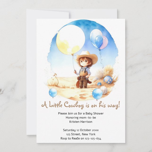 Wild West Adventure Watercolor Cowboy Baby Shower Invitation (Front)