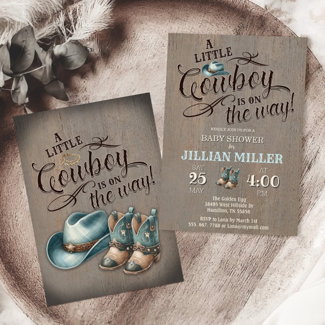 Wild West Baby Shower Cowboy Boots Invitation (A little cowboy is on the way boys baby shower invitation. Wild west rustic country )