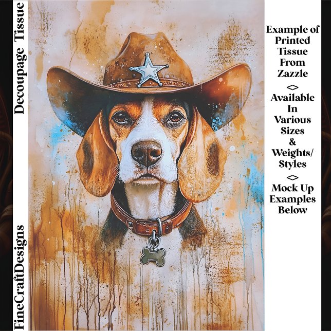 Wild West Beagle Dog In Cowboy Hat EY4 Decoupage Tissue Paper (Creator Uploaded)