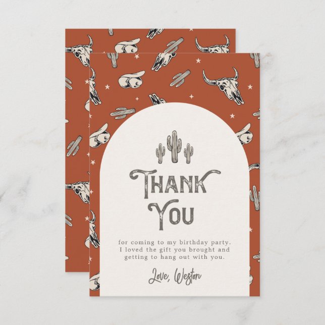 Wild West Birthday Thank You Card | Western (Front/Back)