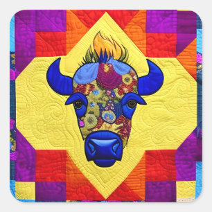 Wild West Bison Quilt Like Design Square Sticker