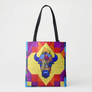 Wild West Bison Quilt Like Design Tote Bag