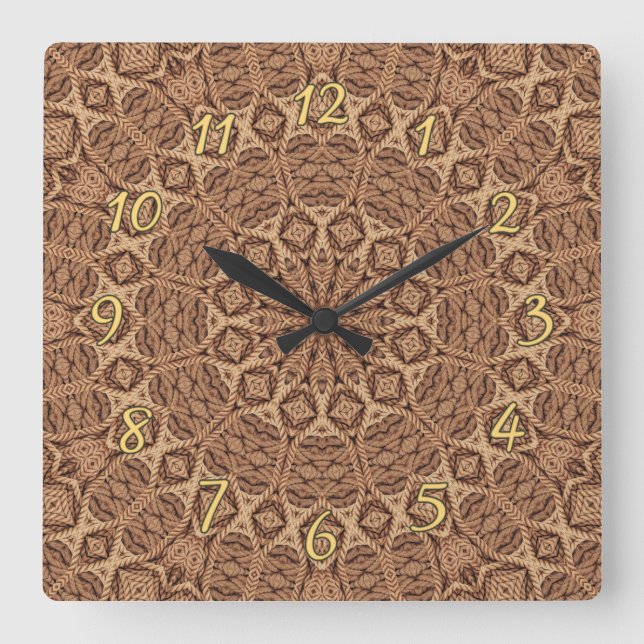 Wild West Brown Rope Kaleidoscope Square Wall Clock (Front)