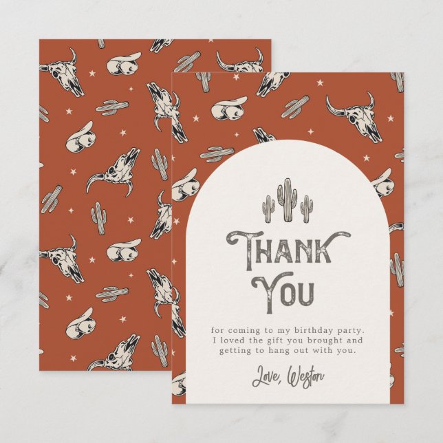 Wild West Carte de remerciements d'anniversaire |  (Devant / Derrière)
