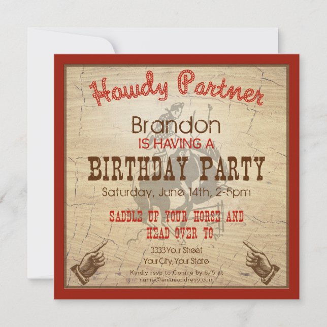 Wild West Country Invitation d'anniversaire (Devant)