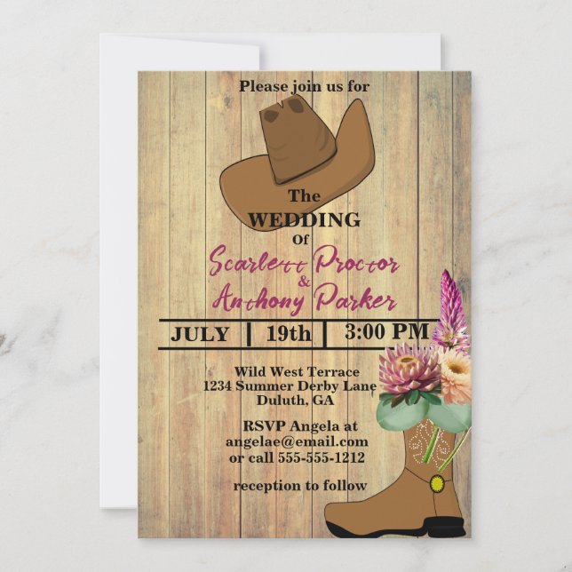 Wild West Country Western Boot & Hat Floral Weddin Invitation (Front)