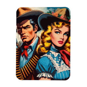 Wild West Couple Retro Comics Magnet