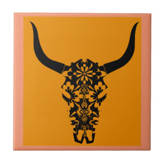wild-west-cow-skull-horns-black-white-vector-clip- tile